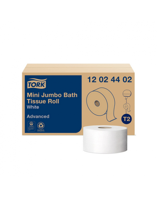 TORK 12024402 Mini Jumbo Bath Tissue Roll, White 12 rolls of 571 feet x 3.55' , 2ply 2.3 core
