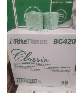 RiteTissue Classic 2 ply Quality Bathroom Tissue 420 Sheets, 48/Pack