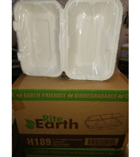 bagasse hinged lid take out containers 9x6x3 case of 200