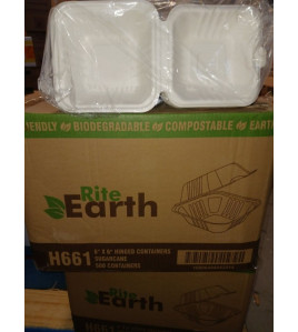 Bagasse hinged containers with ribs 6x6x3 case of 500 