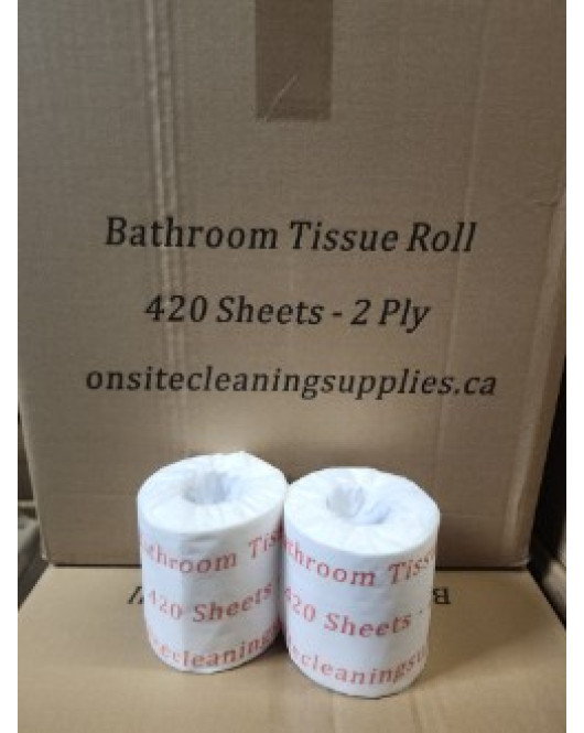 On Site 2 ply toilet paper 48 rolls case 420 sheets for a roll , virgin paper 4"x3" sheet 