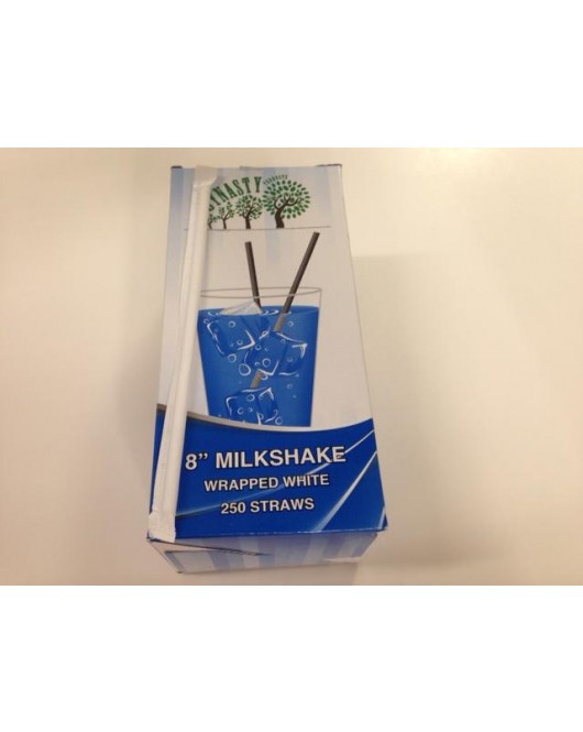 8 Inch Milkshake Individually Wrapped White Straws 250pcs / Box