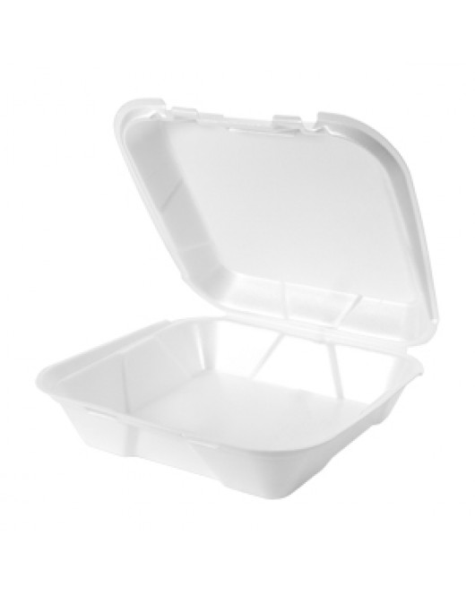 Genpak SN200-U one compartment hinged lid containers foam 9 1/4"x 9 1/4"x 3" box of 200