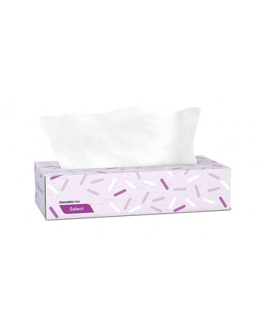 Cascades PRO Select Flat Box Facial Tissue 2 Ply 30/Boxes x 100/Sheets Per case