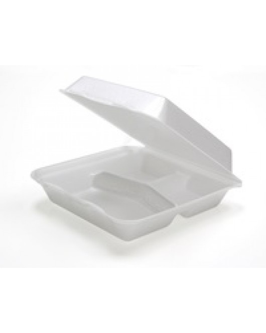 Pactiv: Foam Hinged Lid Containers White Small Three Compartment 150pcs / Case