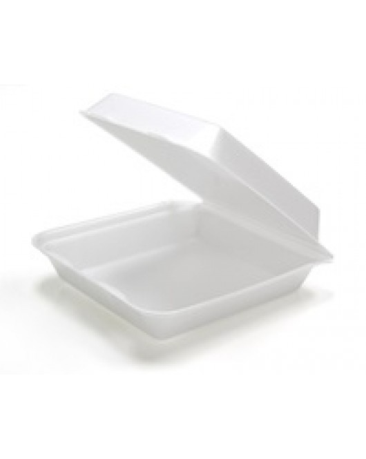 Pactiv 0801 Foam Hinged Lid Containers White Medium One Compartment 150pcs / Case