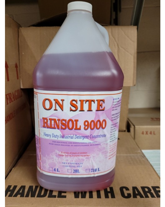Rinsol 9000 heavy duty industrial detergent concentrate (degreaser) case of 4 Bottles of 4 liter